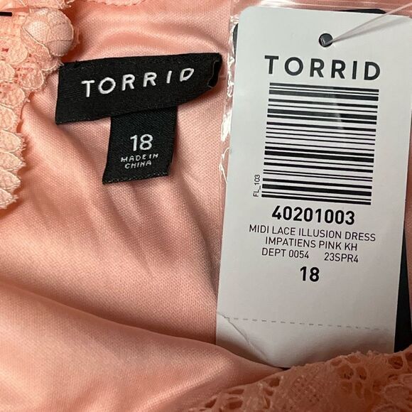 NWT Torrid midi Elegant Lace Illusion Dress Impatience pink Sz 18 - Picture 9 of 9